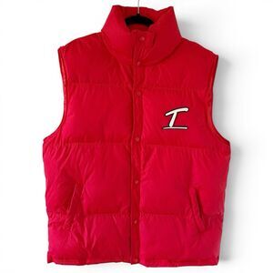 Tulones Men's Red Puffer Vest Jacket Quilted Pockets Size XL Nylon Logo